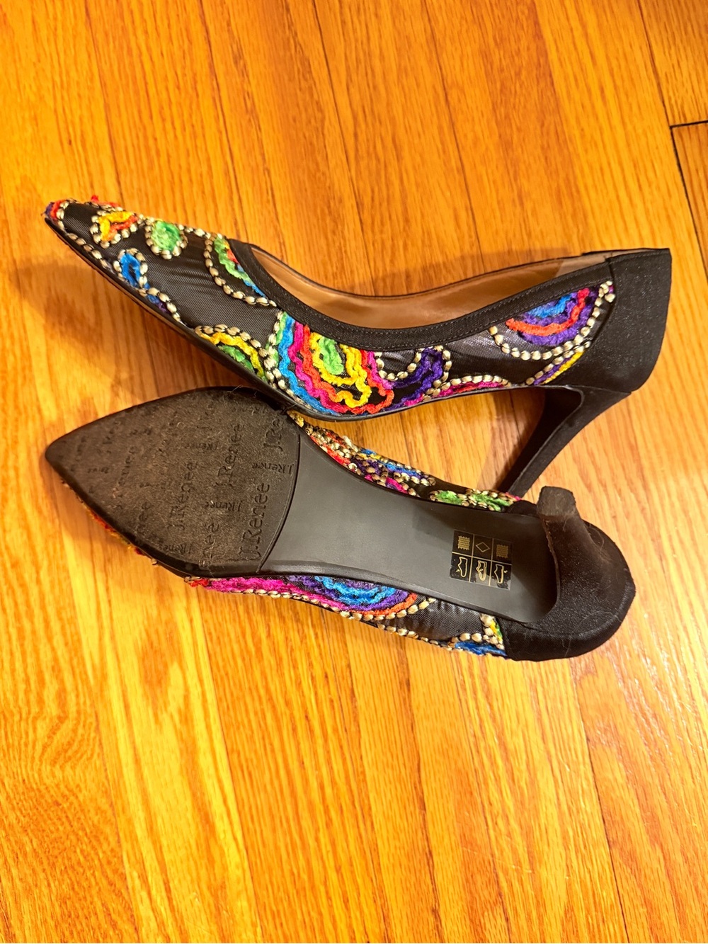 J.Renee Black Pointed-Toe Heels with Multicolor Beaded Swirls - Picture 4 of 5
